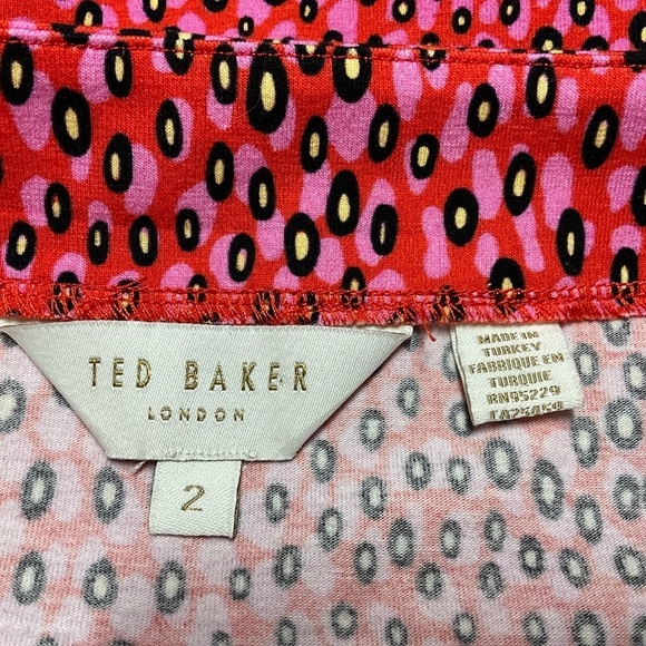 TED BAKER Cotton Willew Elbow Length Top in Pink Spotted Animal Print US Sz S - Picture 5 of 10